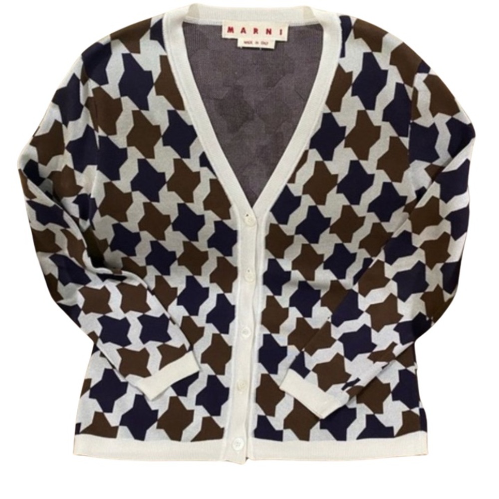 Marni  💁🏻‍♀️ Quiet Luxury Silk Blend Houndstooth Cardigan Sweater